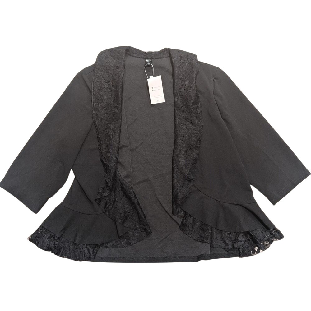 Emery Rose Blazer Plus 2X 18 20 Elegant Black Ruffled Lace Trim Jacket Career